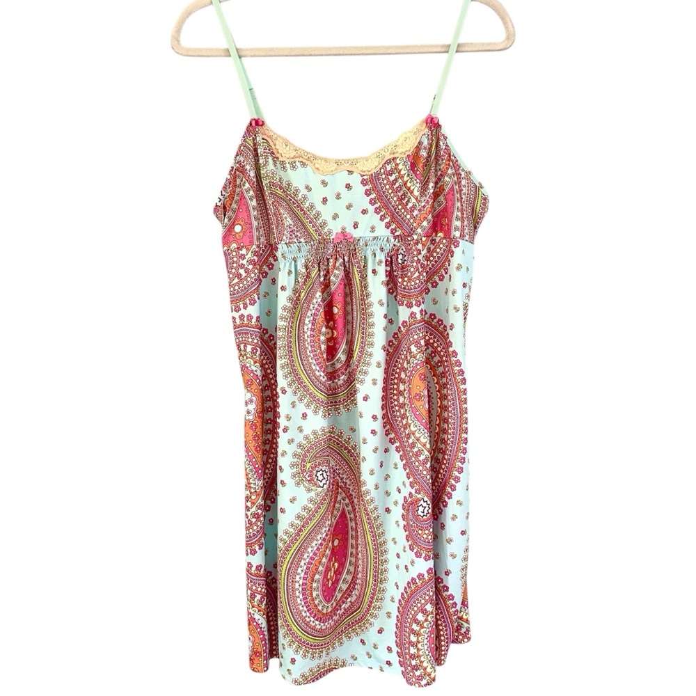 Vintage Betsey Johnson Y2K Lace Side Slit Mini Slip Dress Size M
